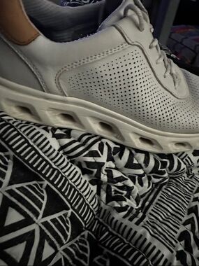 Johnston & Murphy White Perforated Lace-Up Sneakers with Tan Heel Tab